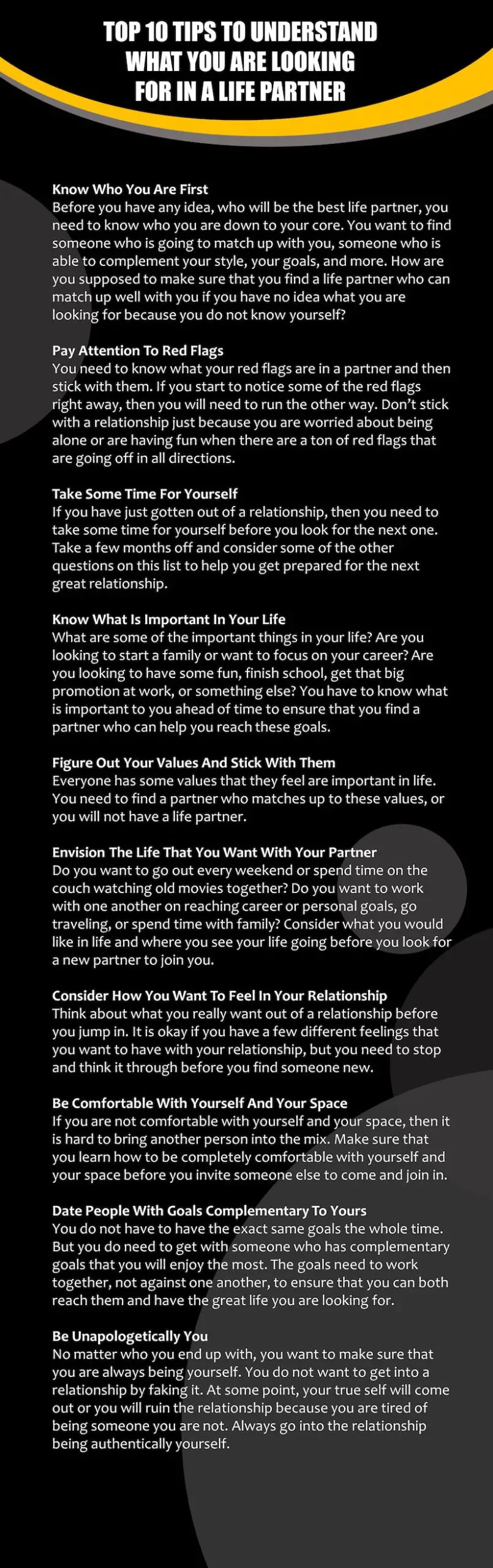 INFOGRAPHIC - Tips to understand what you are looking for in a life partner